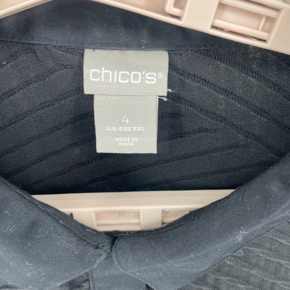 Chicos Womens Black Collar Button Up Long Sleeve Blouse Dress Shirt Stretch XXL - Picture 6 of 13